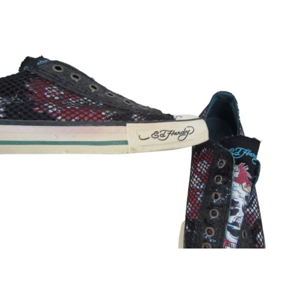 Y2K Don-Ed Hardy Black Lace less Fishnet/Mesh Skull Sneakers Size 10 - Picture 5 of 9